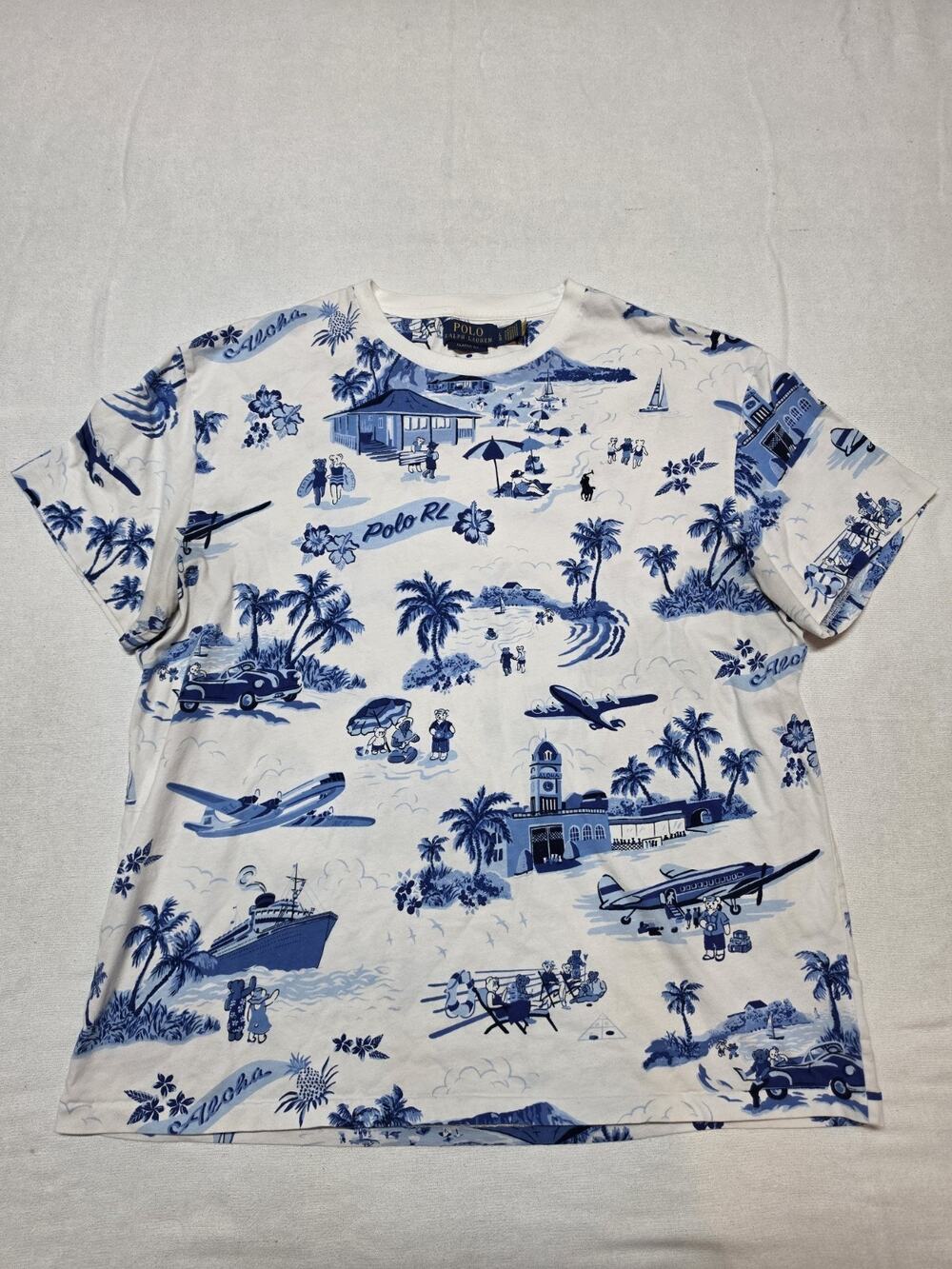 Polo Ralph Lauren Men’s L Classic Fit Hawaiian Aloha Scenic Beach All Over Print